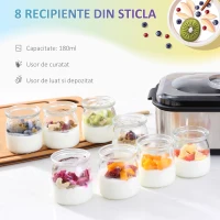 Homcom Masina Electrica pentru Iaurt – 30W, 8 Recipiente & Timer(m-4)