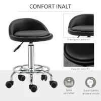 HOMCOM Set de 2 Taburete Pivotante cu Roti, Inaltime Reglabila si Tapiterie din Imitatie piele PU, 38x38x57-72cm(m-5)