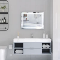 kleankin Badspiegel mit LED-Beleuchtung Bluetooth und Zeitanzeige Badezimmerspiegel 6000-6500K Wandspiegel Touch-Schalter Alu Silber 80 x 60 cm(m-2)