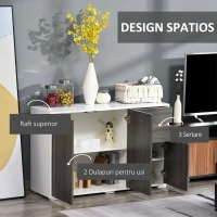 HOMCOM Dulap multifuncțional din lemn pentru camera de zi, bucătărie, birou cu deschidere prin apăsare, 117x36x74cm - alb/ gri închis(m-4)