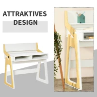 HOMCOM Computertisch Schreibtisch Stehpult und Sitzpult mit verstellbarem Regal Bürotisch mit 2 Fächer Home-Office helles Kiefer Natur Weiß 98 x 56,5 x 100,5 cm(m-7)