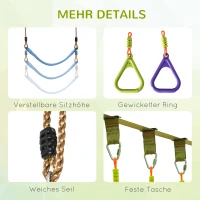 Outsunny Ninja Slackline Set 13 m hängende Hindernisse für 3-14 Jahre Kinder Schwingen Ninja Kinder Klettertraining Seil mit Ringe Holzleiter Schaukel Outdoor Polyester Holz mehrfarbig(m-7)