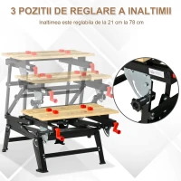 HOMCOM Banc de Lucru Pliabil Inaltime Reglabila Cleme Orificii pentru Scule(m-5)