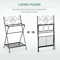 Suport pentru plante din Metal Pliabil Outsunny cu 3 Ghivece, Raft pentru Plante cu Etajera pentru Casa si Gradina, 47x37x78,5 cm, Negru(m-5)