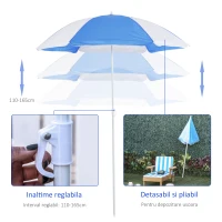 Outsunny Set Sezlong de Plaja pentru Copii, cu Umbrela Alba si Albastra(m-5)
