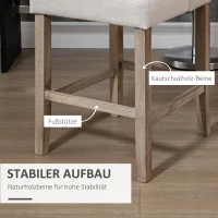 HOMCOM 2er-Set Barhocker mit lehne Barstühle mit Knopfheftung, Massivholz, inkl. Fußstütze, 47 cm x 50 cm x 101 cm, Grau + Natur(m-5)