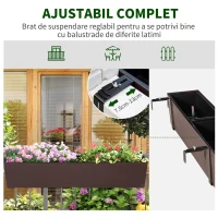 Jardiniera de Balcon Outsunny cu Carlig pentru Balustrada Reglabila, Indicator Nivel Apa si Disc cu Auto-Irigare, 99x18x19cm(m-5)