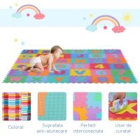 HOMCOM covor puzzle pentru copii, 36 piese, multicolor(m-5)