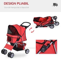Pawhut Carucior Pliabil pentru Caini – 75×45×97 cm, Rosu(m-5)