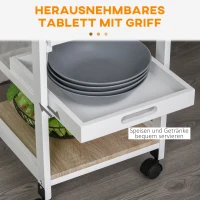 Wózek kuchenny wózek do serwowania z szufladą zdejmowana taca drewno sosnowe kolor biały(m-5)