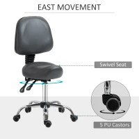 HOMCOM Saddle Stool, PU Leather Adjustable Rolling Salon Chair for Massage, Spa, Clinic, Beauty and Tattoo, Grey(m-6)