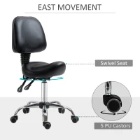 HOMCOM Saddle Stool, PU Leather Adjustable Rolling Salon Chair for Massage, Spa, Clinic, Beauty and Tattoo, Black(m-6)