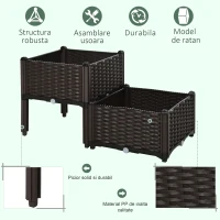 Outsunny Set 2 Buc Vas de Flori Inaltat Componibil in PP Rattan Maro(m-5)