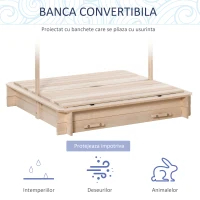 Outsunny Nisipar din Lemn pentru Copii cu Acoperis Parasolar Banca si Capac(m-5)