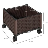 Outsunny Jardiniera de Exterior din Plastic cu 4 Roti si Disc Automat de Irigare, 40x40x31,5 cm(m-3)