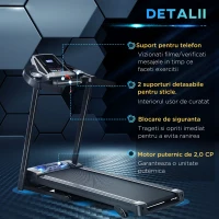 HOMCOM Banda de Alergare Electrica Pliabila Viteza 1-12km/h Display 12 Programe(m-6)