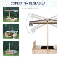 Outsunny Nisipar din Lemn pentru Copii cu Acoperis Parasolar Banca si Capac(m-4)