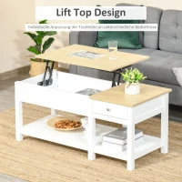HOMCOM Couchtisch Wohnzimmertisch mit Schublade Beistelltisch Kaffeetisch Teetisch Nachttisch MDF Weiß+Eiche 108 x 48 x 48 cm(m-4)