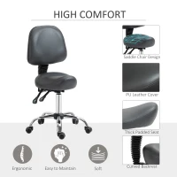 HOMCOM Saddle Stool, PU Leather Adjustable Rolling Salon Chair for Massage, Spa, Clinic, Beauty and Tattoo, Grey(m-4)