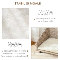 PawHut Cusca pentru Caini si Pisici din Ratan cu Perna Lavabila 70,5x40x37,5cm Bej(m-6)