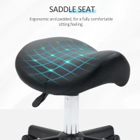 HOMCOM Saddle Stool, PU Leather Adjustable Rolling Salon Chair with Steel Frame for Massage, Spa, Beauty and Tattoo, Black(m-6)