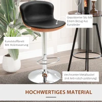 HOMCOM Stołek barowy z podnóżkiem zestaw 2 szt. Krzesło barowe z regulacją wysokości obrotowe PU czarny(m-7)