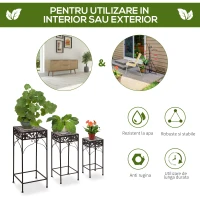 Outsunny Set de 3 Bucăți Scaune Suport pentru Plante Clasic din Fier Sgabelli Supporto per Piante Classico in Ferro, MARO(m-7)