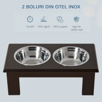 Pawhut Bol Dublu inaltat pentru Caini – Inox & MDF(m-6)