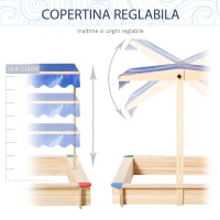 Outsunny Nisipar din Lemn pentru Copii cu Banca Baldachin Reglabil(m-5)