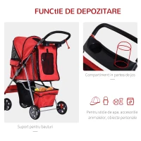 Pawhut Carucior Pliabil pentru Caini – 75×45×97 cm, Rosu(m-6)