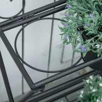 Suport pentru plante din Metal Pliabil Outsunny cu 3 Ghivece, Raft pentru Plante cu Etajera pentru Casa si Gradina, 47x37x78,5 cm, Negru(m-8)