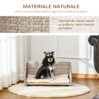 PawHut Cusca pentru Caini si Pisici din Ratan cu Perna Lavabila 70,5x40x37,5cm Bej(m-5)