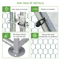Pawhut Cotet Gard pentru Gaini din Metal Usa cu Incuietoare si Acoperis Oxford(m-7)