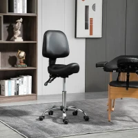 HOMCOM Saddle Stool, PU Leather Adjustable Rolling Salon Chair for Massage, Spa, Clinic, Beauty and Tattoo, Black(m-10)