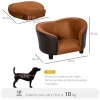 PawHut Canapea pentru Intern pentru Caini cu Perne cu Husa Detasabila Maro 70x48x40cm(m-3)