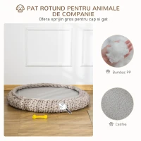 Culcus pentru Caini si Pisici PawHut Rotund cu Margini Ridicate si Perna, Patut pentru Caini Capitonat Efect Catifea, Φ93x15cm, Gri(m-4)