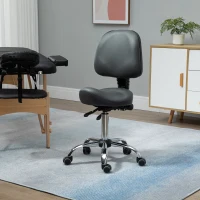 HOMCOM Saddle Stool, PU Leather Adjustable Rolling Salon Chair for Massage, Spa, Clinic, Beauty and Tattoo, Grey(m-2)