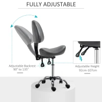 HOMCOM Saddle Stool, PU Leather Adjustable Rolling Salon Chair for Massage, Spa, Clinic, Beauty and Tattoo, Grey(m-5)