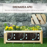 Jardiniera din Lemn Pliabila de Exterior Outsunny, Inchisa ermetic cu Baza de Scurgere, 70x30x25cm(m-5)