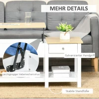 HOMCOM Couchtisch Wohnzimmertisch mit Schublade Beistelltisch Kaffeetisch Teetisch Nachttisch MDF Weiß+Eiche 108 x 48 x 48 cm(m-6)