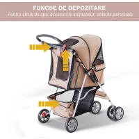 PawHut Carucior Animale Pliabil Cafeniu – 75×45×97 cm, Confort & Mobilitate(m-5)