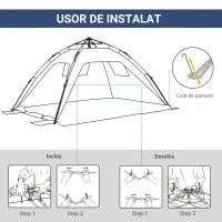 Outsunny Cort Plajă Pop Up cu Ferestre Perforate și Usa Inchisa(m-4)