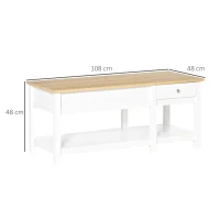 HOMCOM Couchtisch Wohnzimmertisch mit Schublade Beistelltisch Kaffeetisch Teetisch Nachttisch MDF Weiß+Eiche 108 x 48 x 48 cm(m-3)