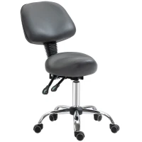HOMCOM Saddle Stool, PU Leather Adjustable Rolling Salon Chair for Massage, Spa, Clinic, Beauty and Tattoo, Grey(m-11)