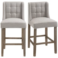 HOMCOM 2er-Set Barhocker mit lehne Barstühle mit Knopfheftung, Massivholz, inkl. Fußstütze, 47 cm x 50 cm x 101 cm, Grau + Natur(m-1)