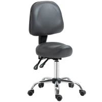HOMCOM Saddle Stool, PU Leather Adjustable Rolling Salon Chair for Massage, Spa, Clinic, Beauty and Tattoo, Grey(m-1)