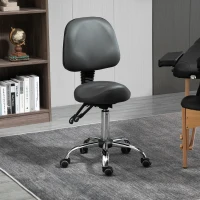 HOMCOM Saddle Stool, PU Leather Adjustable Rolling Salon Chair for Massage, Spa, Clinic, Beauty and Tattoo, Grey(m-10)