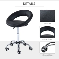 HOMCOM Beauty Stool, with Adjustable Height, Breathable Open Back, Foam Cushion Seat, and 5 Caster Wheels, Black(m-6)