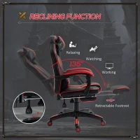 Vinsetto Reclining Gaming Chair with Footrest, Ergonomic, PU Leather Executive Swivel Chair with Headrest, Red and Black(m-5)