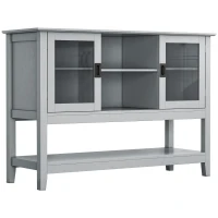 HOMCOM Sideboard mit 2 Vitrinentüren 2 Regale Glas Grau(m-10)
